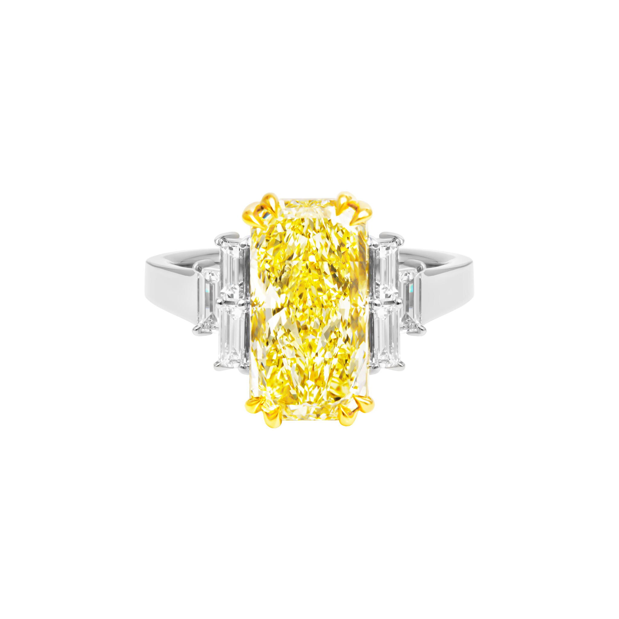 Platinum, Gold, 5.00ct Radiant Cut Fancy Light Yellow Diamond and Diamond Engagement Ring — view 1