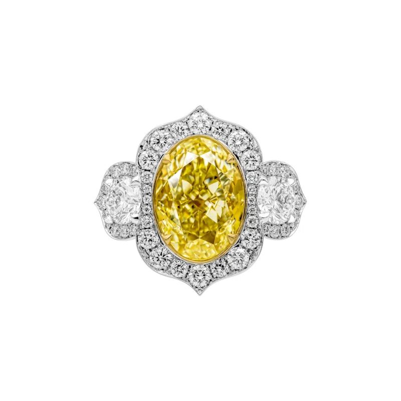 Platinum, Gold, 6.02ct Oval Cut Fancy Light Yellow Diamond and Diamond Engagement Ring