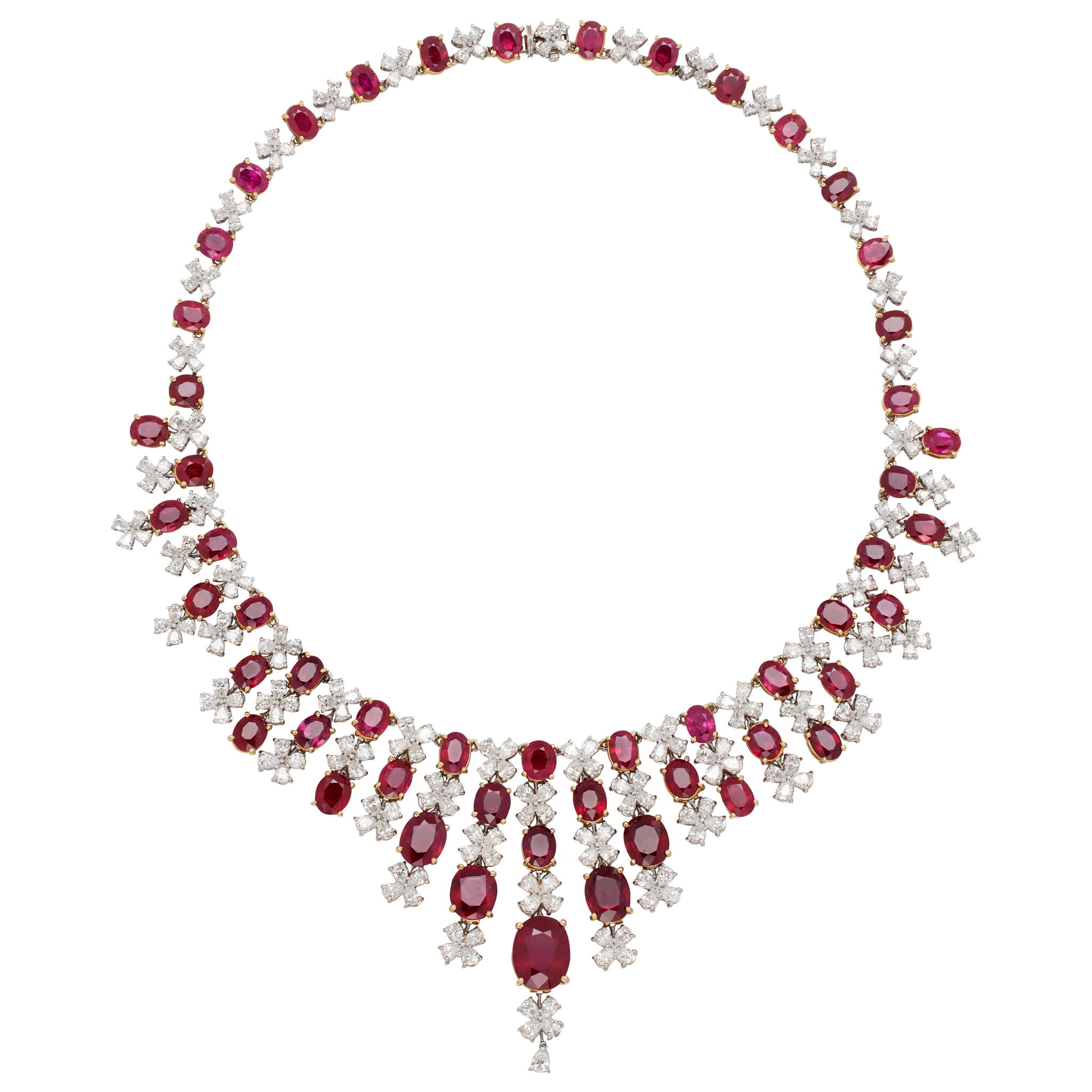 Platinum, Gold, 79.85ctw Burmese Ruby and Diamond Necklace — view 1