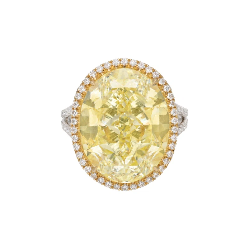 Platinum, Gold, 15.29ct Oval Fancy Yellow Diamond and Diamond Ring