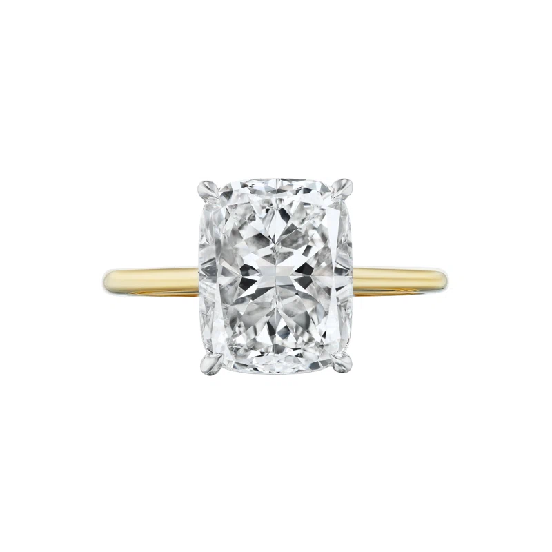 Platinum, Gold and 4.02ct Cushion Shape Diamond Solitaire Engagement Ring