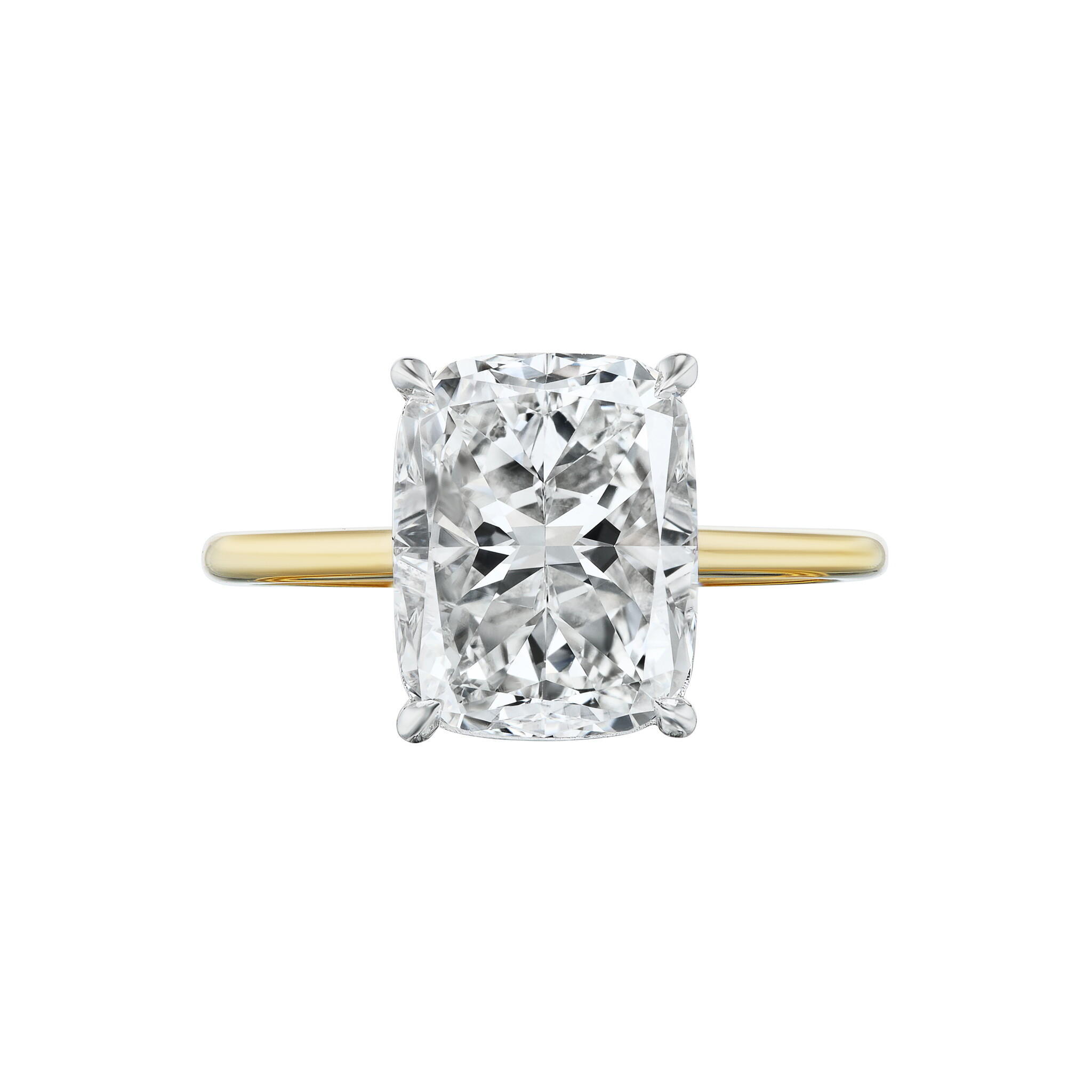 Platinum, Gold and 4.02ct Cushion Shape Diamond Solitaire Engagement Ring  — view 1