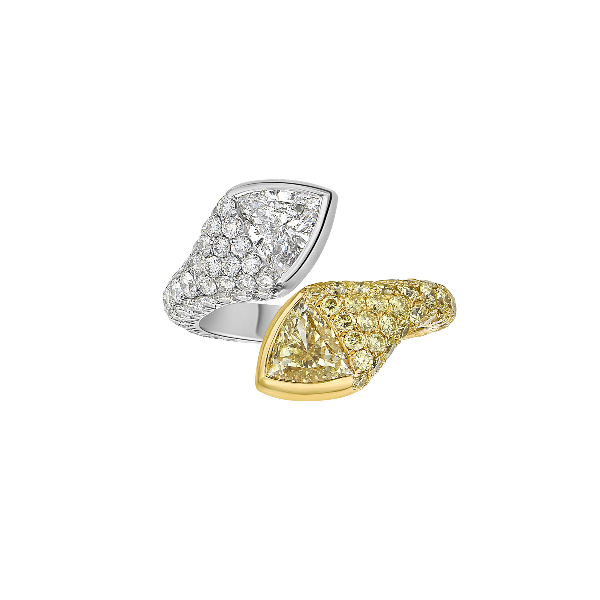 Platinum, Gold, Fancy Light Yellow Diamond and Diamond Toi et Moi Ring — view 1