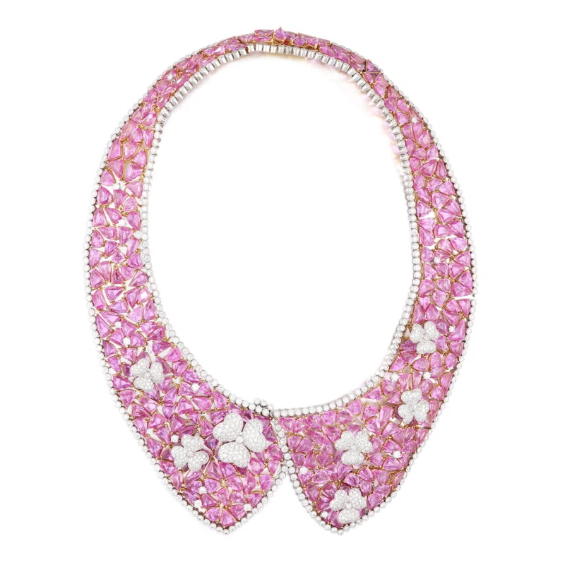 Platinum, Gold, Pink Sapphire and Diamond Collar Necklace