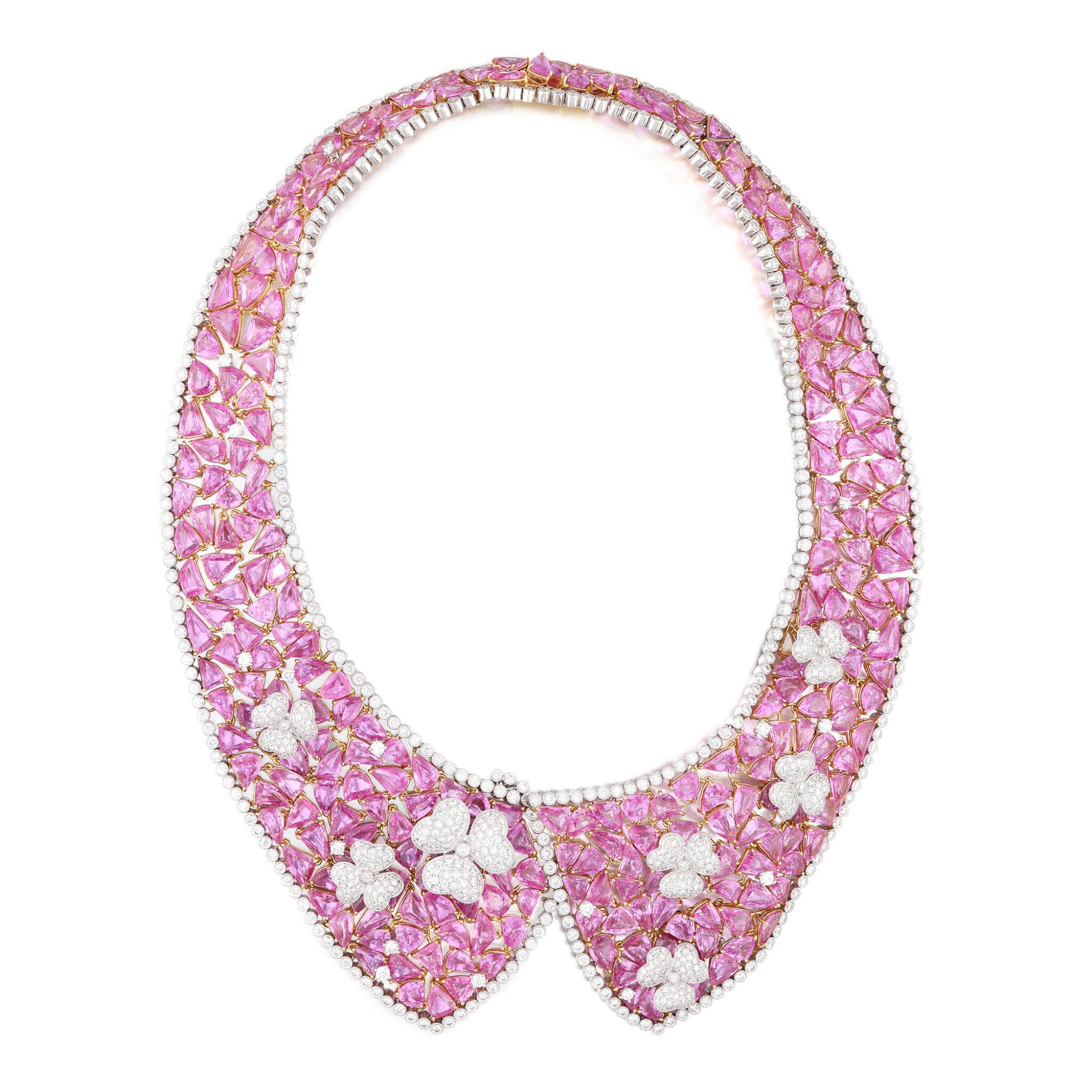 Platinum, Gold, Pink Sapphire and Diamond Collar Necklace — view 1