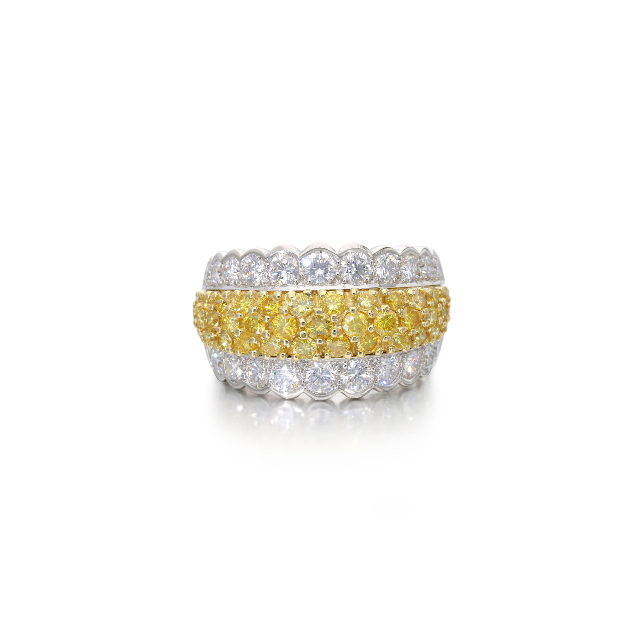 Platinum, Gold, Yellow Diamond and Diamond Band Ring  — view 1