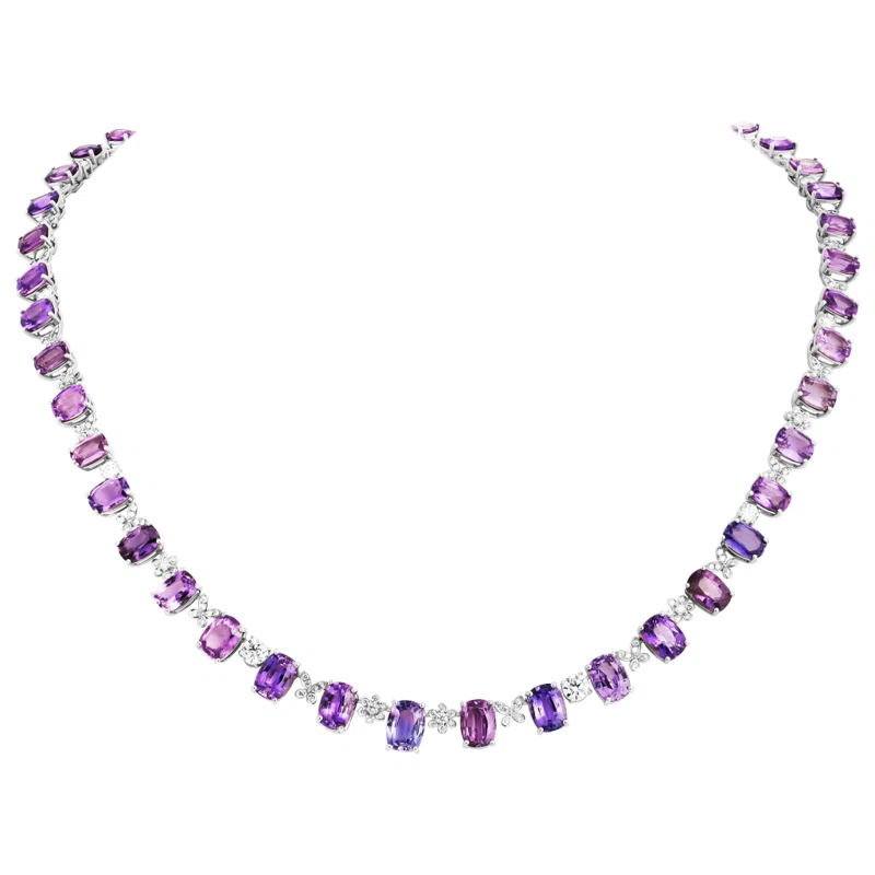 Platinum, Purple Sapphire and Diamond Necklace