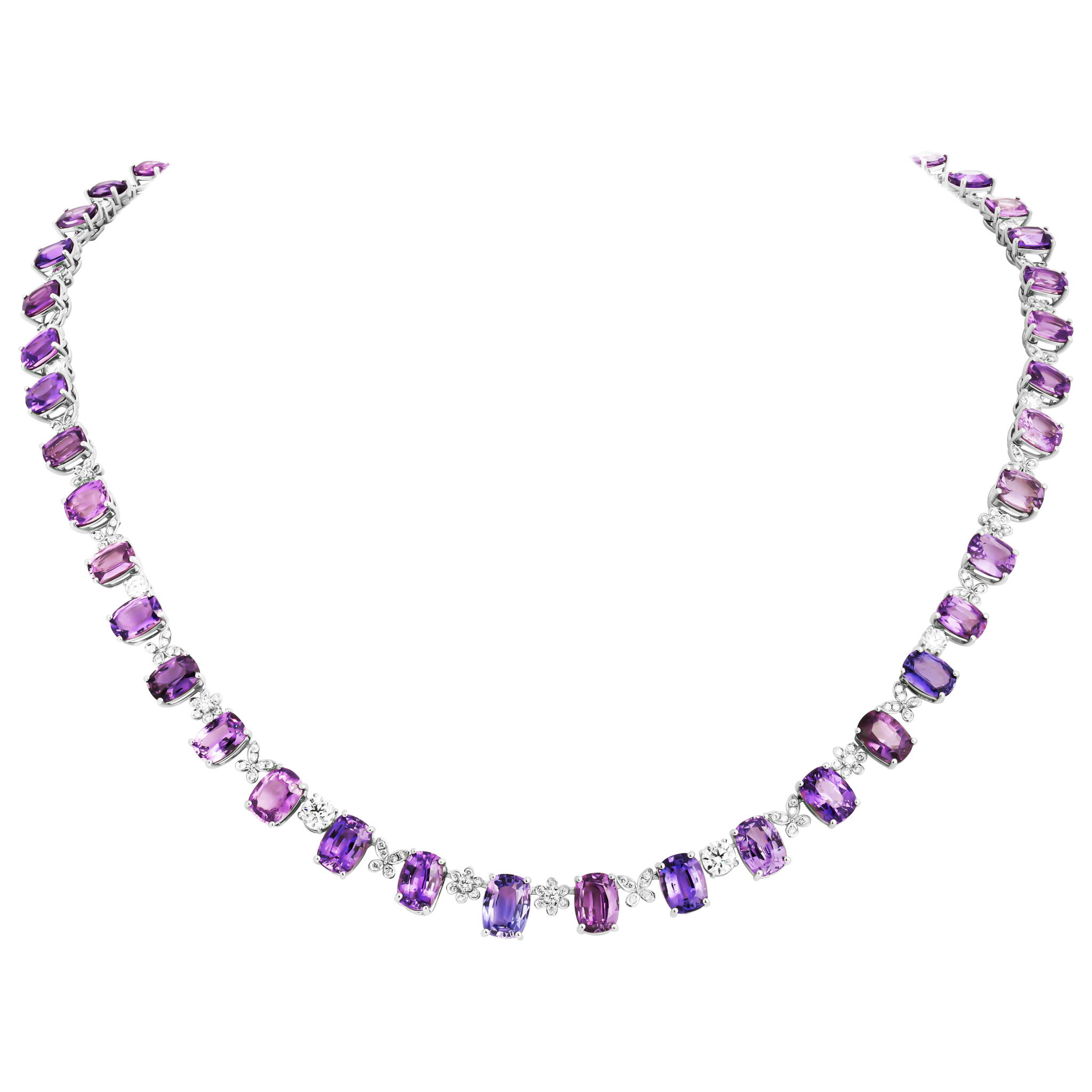Platinum, Purple Sapphire and Diamond Necklace — view 1