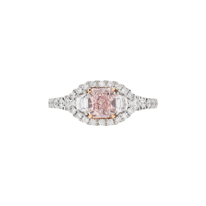 Platinum, Rose Gold, 0.75ct Radiant Cut Fancy Pink Diamond and Diamond Ring