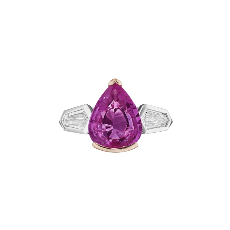 Platinum, Rose Gold, 3.12ct Madagascar Pink Sapphire and Diamond Ring