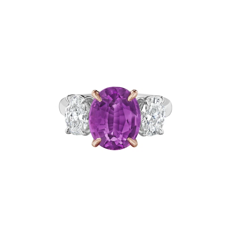 Platinum, Rose Gold, 4.09ct Pink Sapphire and Diamond Ring