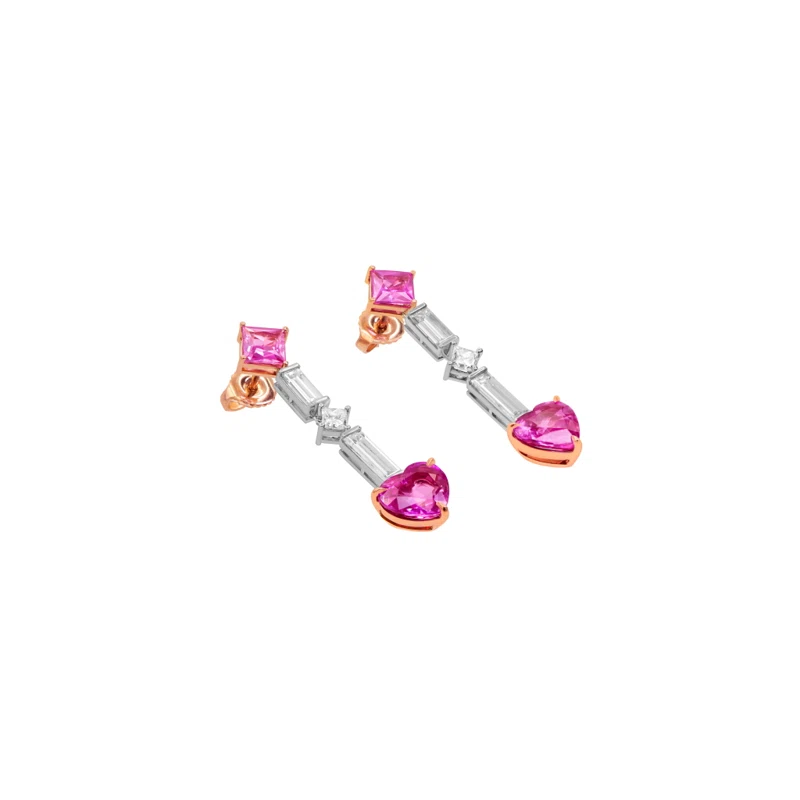 Platinum, Rose Gold, 5.30ct Pink Sapphire and Diamond Drop Earrings
