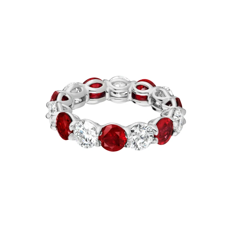 Platinum, 3.90ctw Ruby and 3.50ctw Round Brilliant Cut Diamond Eternity Band Ring