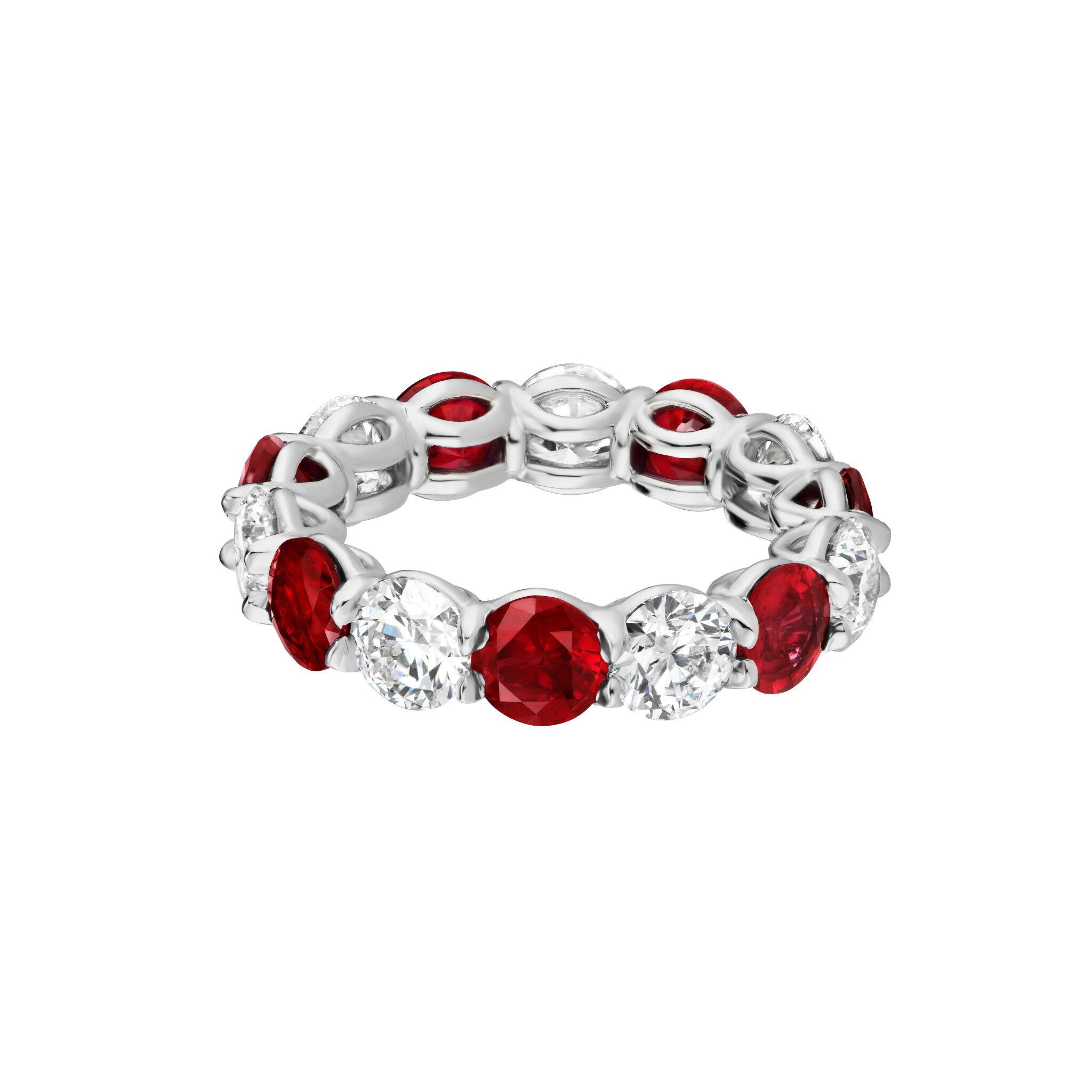 Platinum, 3.90ctw Ruby and 3.50ctw Round Brilliant Cut Diamond Eternity Band Ring — view 1