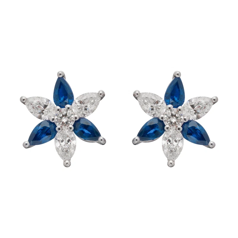 Platinum, Sapphire and Diamond Floral Stud Earrings
