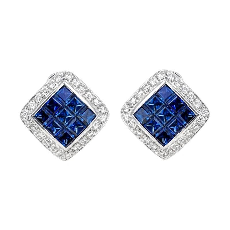 Platinum, Sapphire and Diamond Earclips