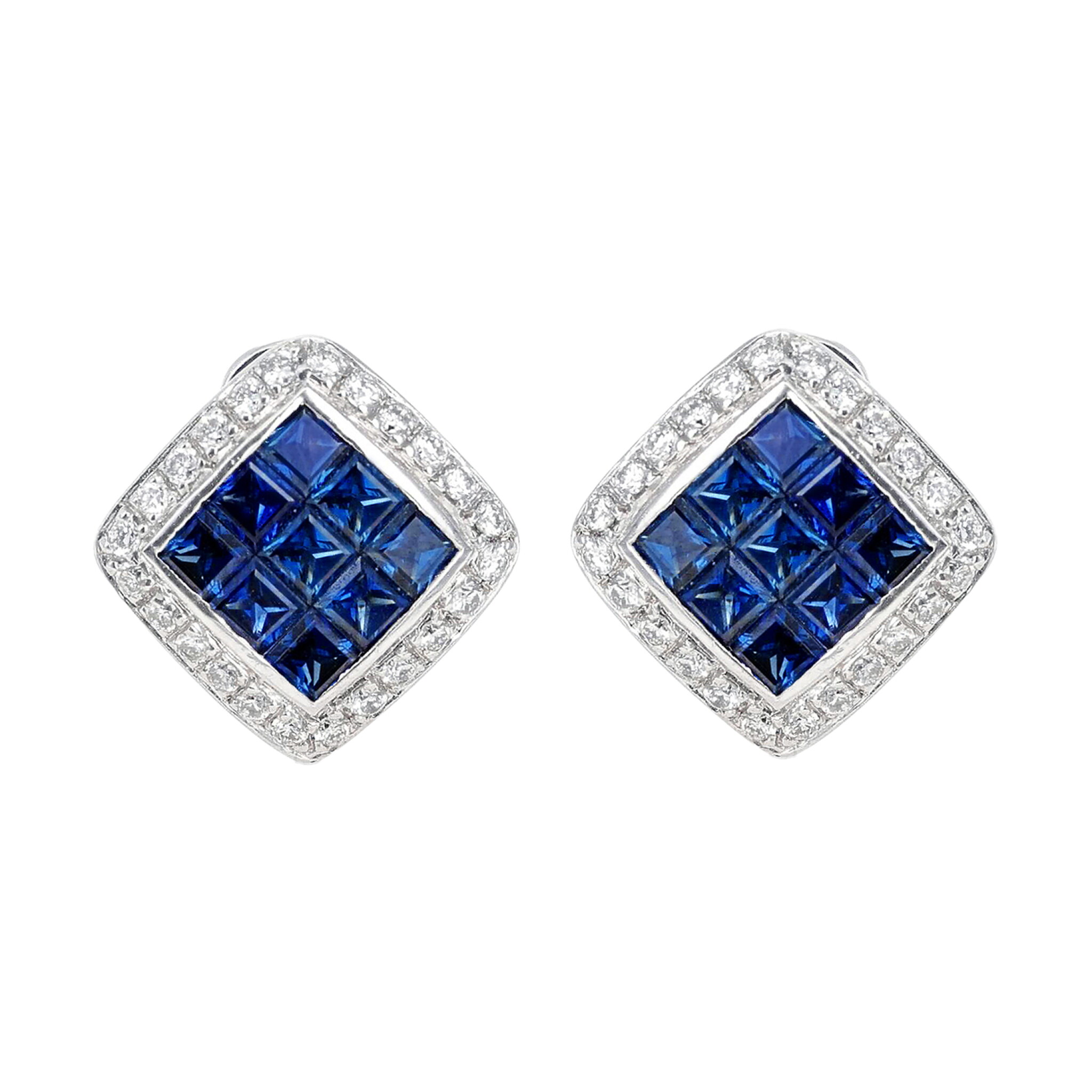 Platinum, Sapphire and Diamond Earclips — view 1