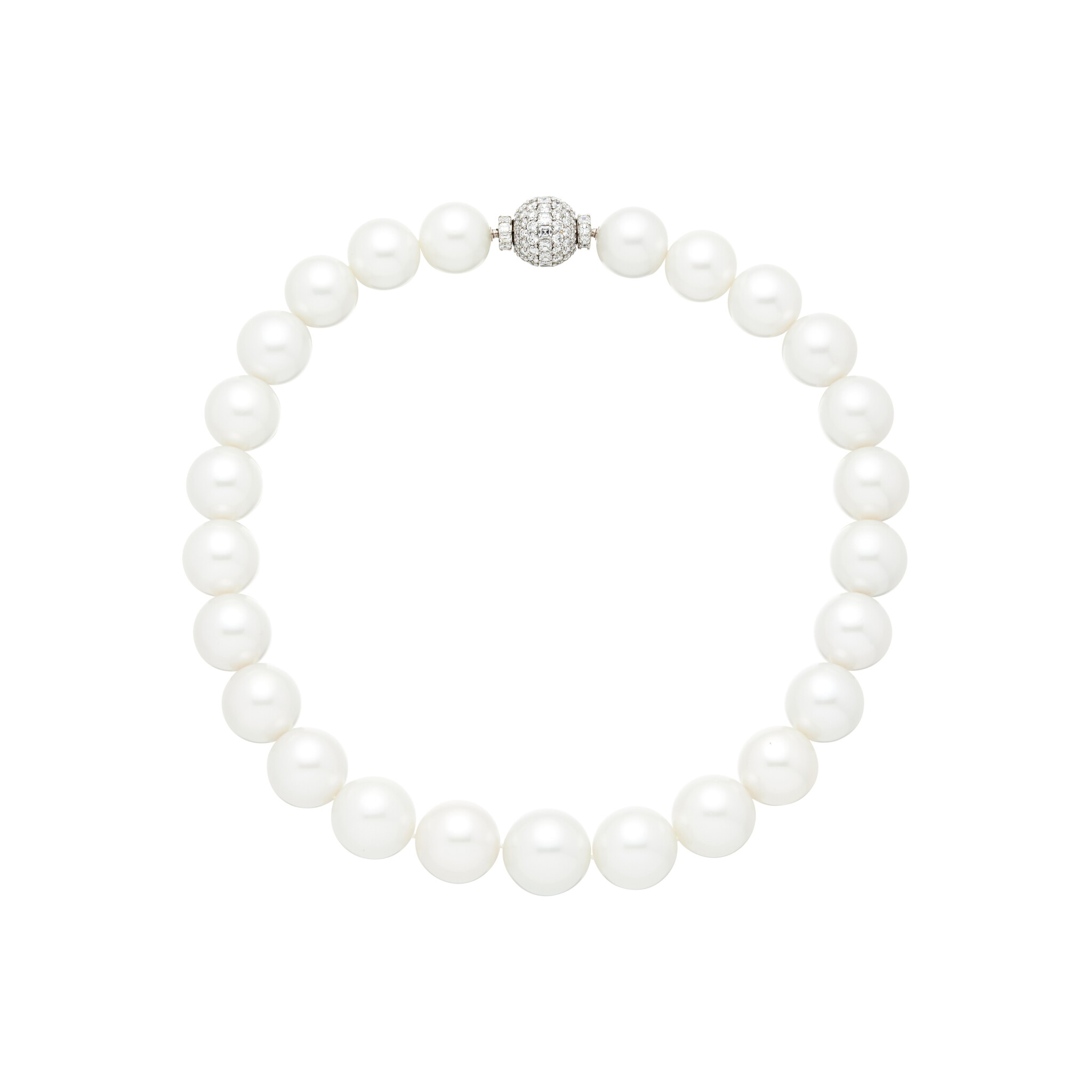 Platinum, South Sea Cultured Pearl and Diamond Necklace — view 1