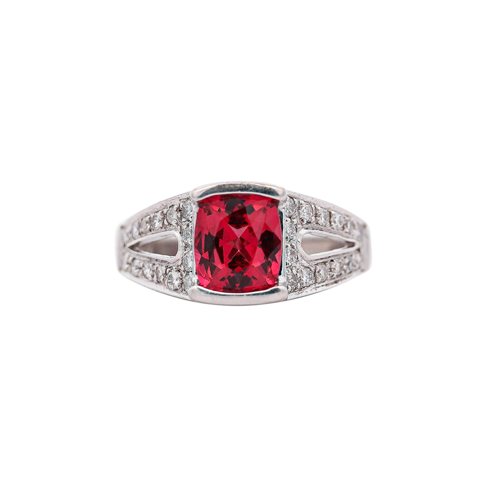 Platinum, Spinel and Diamond Ring — view 1