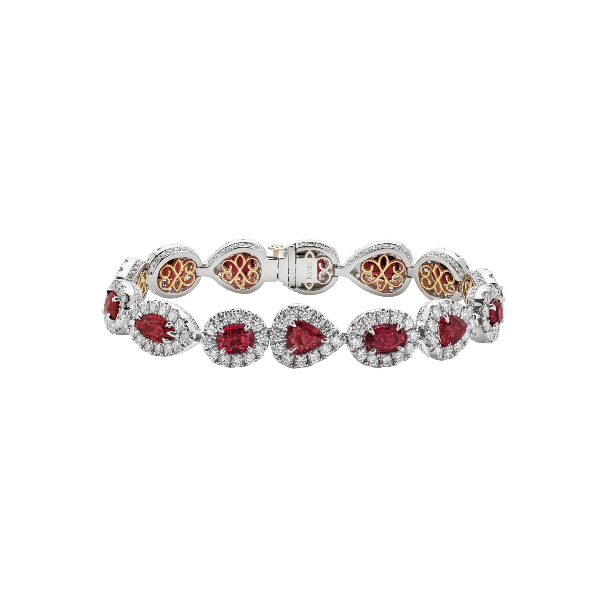 Platinum, Gold, 15.86ctw Ruby and Diamond Bracelet — view 1