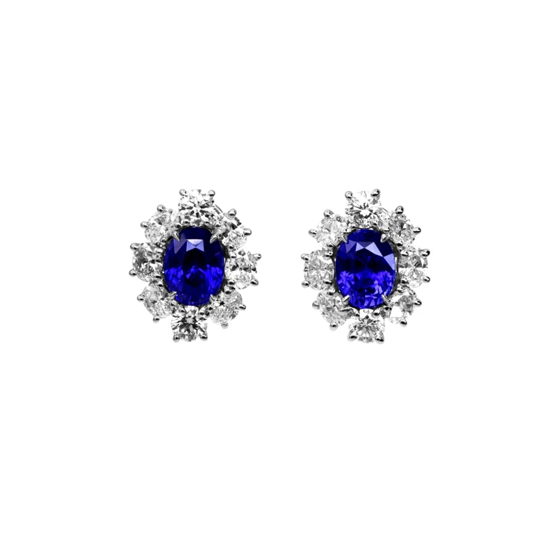 Platinum, White Gold, 6.53ct Ceylon Sapphire and Diamond Earclips