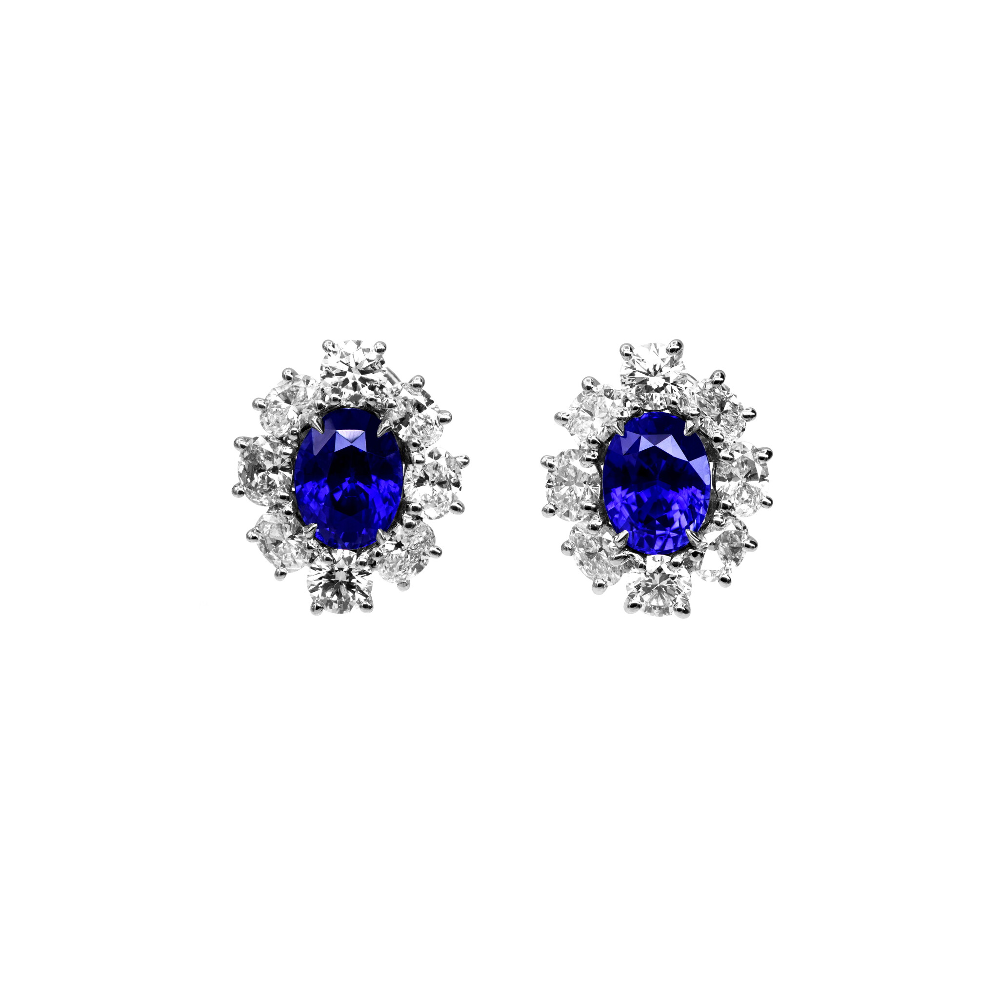 Platinum, White Gold, 6.53ct Ceylon Sapphire and Diamond Earclips — view 1