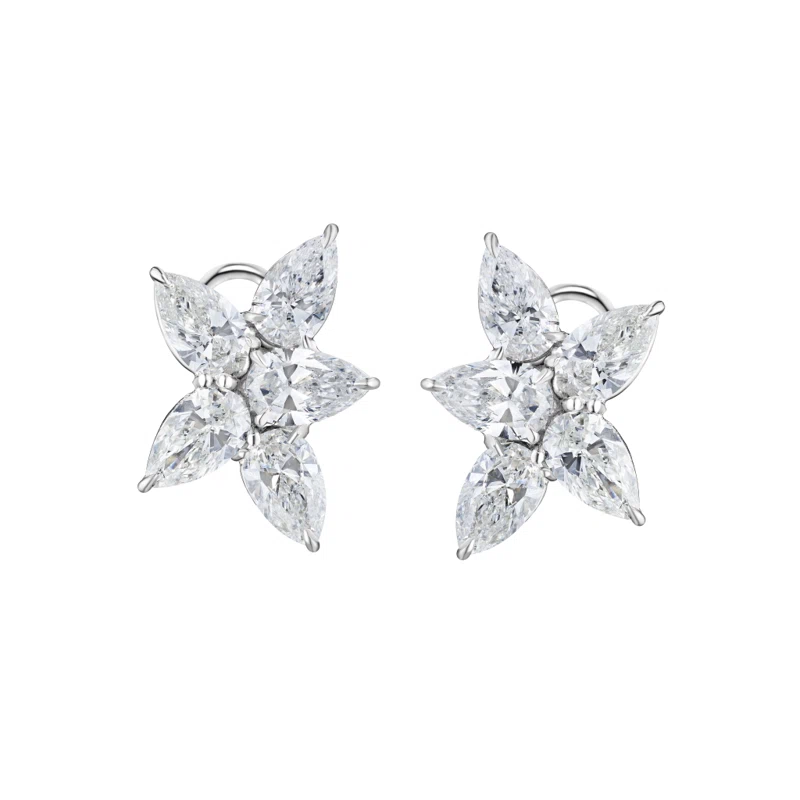 Platinum, White Gold and 5.14ctw Diamond Cluster Earclips