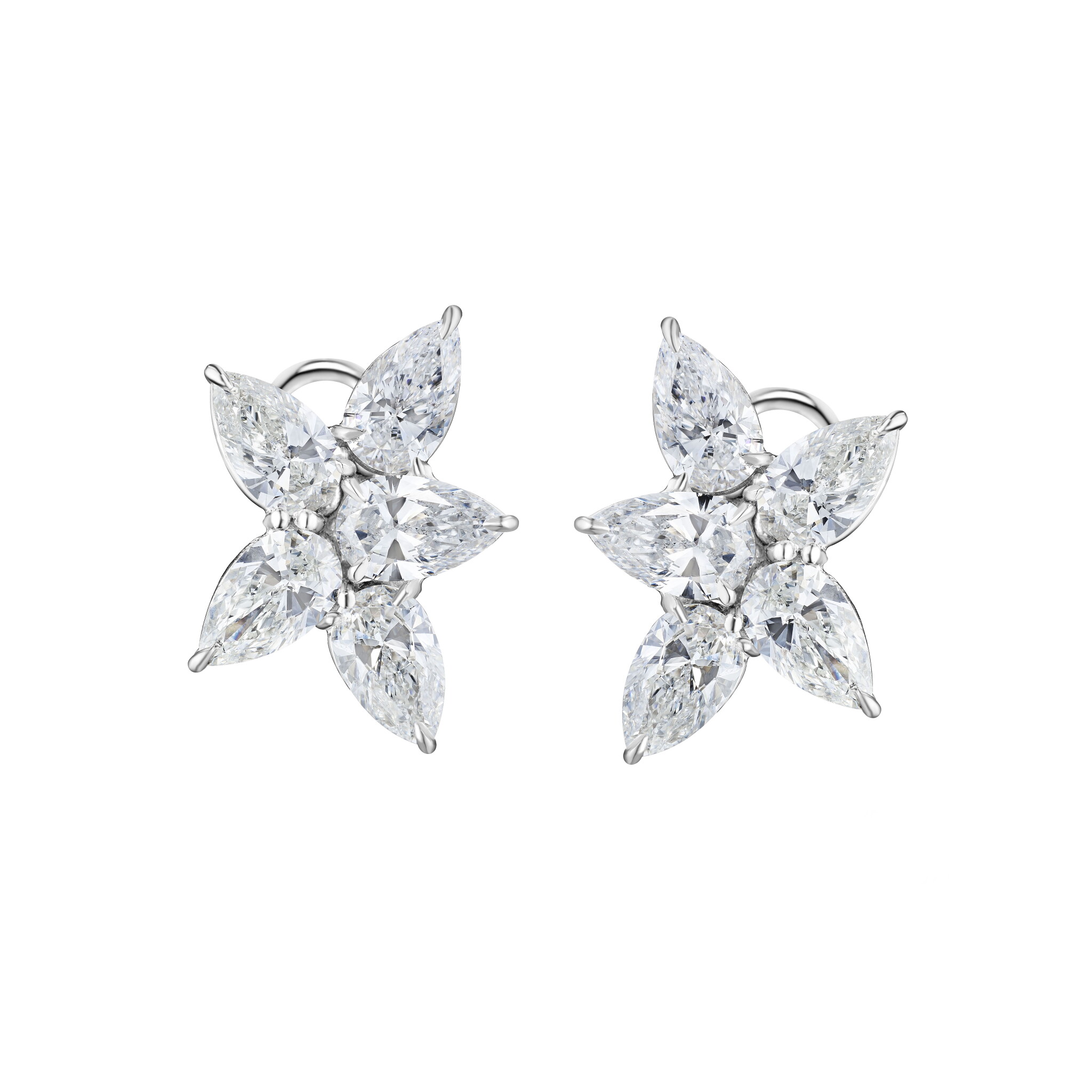 Platinum, White Gold and 5.14ctw Diamond Cluster Earclips — view 1