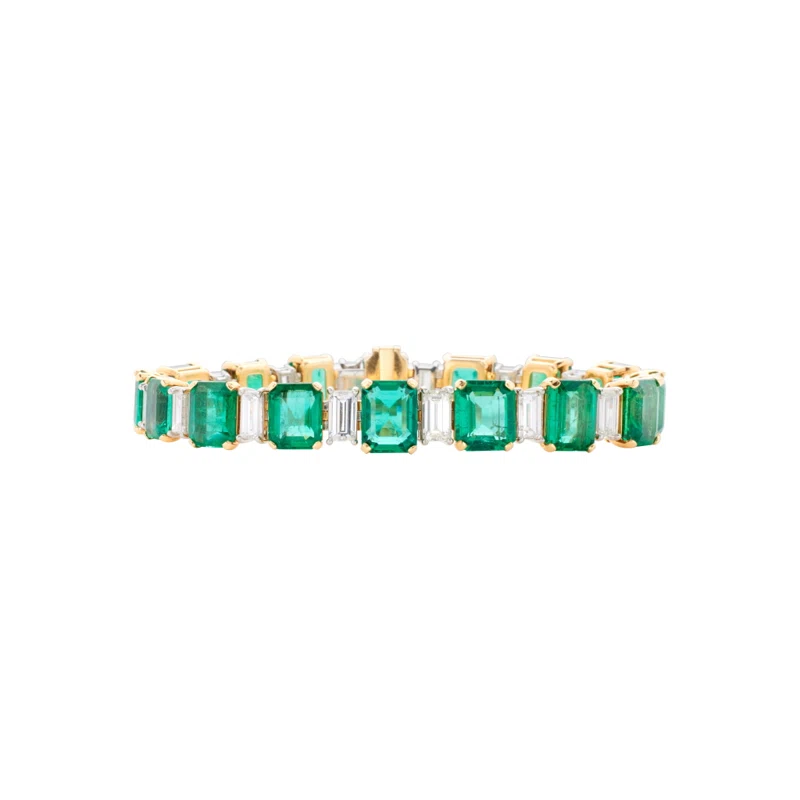 Platinum, Gold, 38.63ctw Zambian Emerald and Diamond Tennis Bracelet
