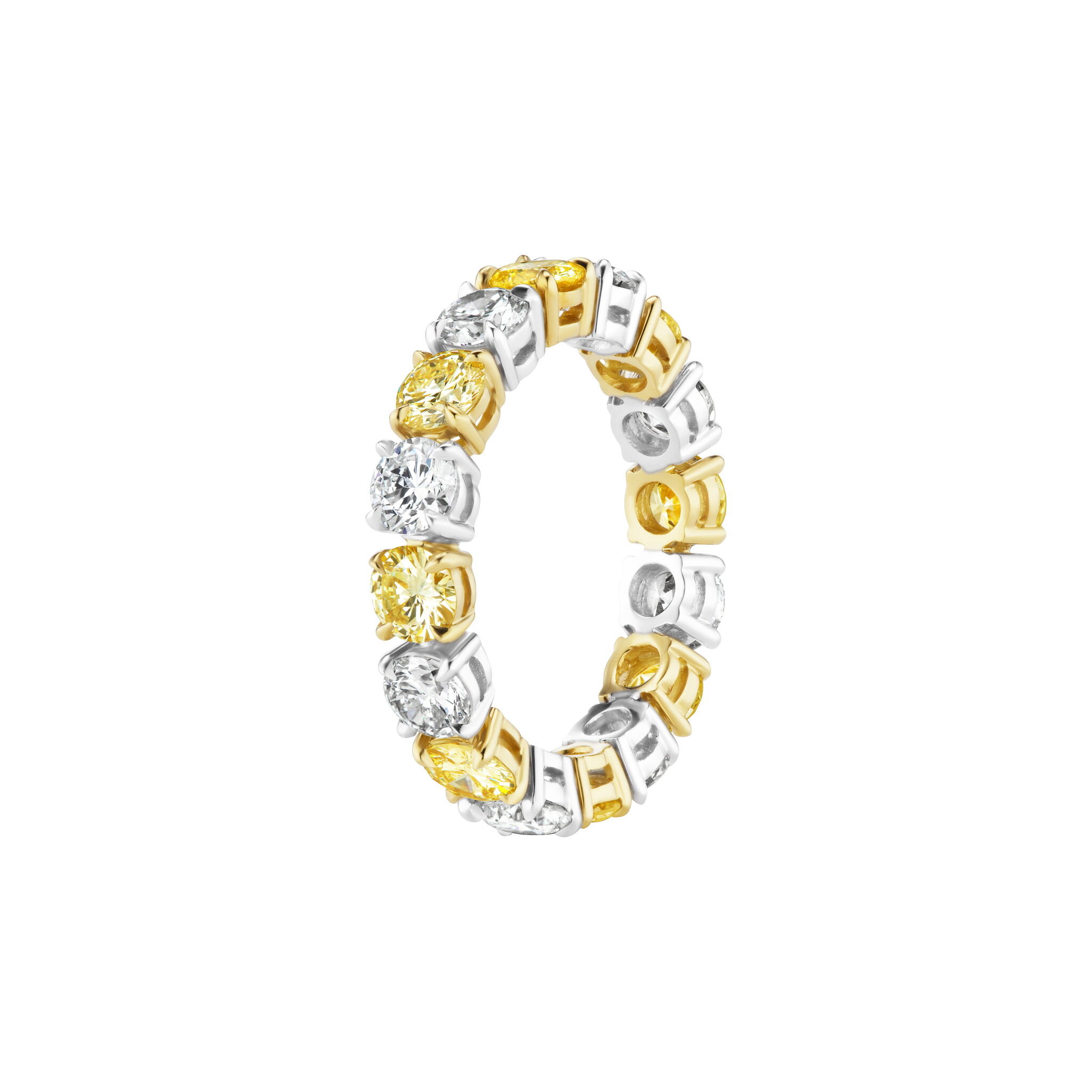 Platinum, Gold, 1.65ctw Round Brilliant Cut Yellow Diamond and 1.80ctw Round Brilliant Cut Diamond Eternity Band Ring — view 1