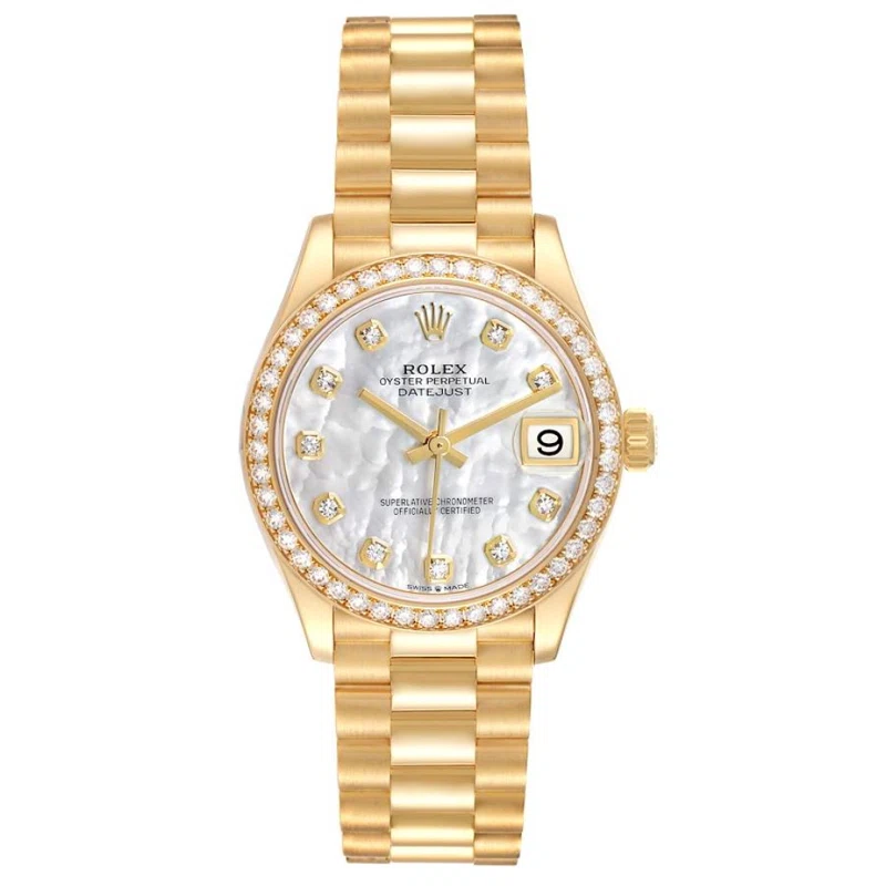 President Datejust (Reference 278288). A 31mm yellow gold diamond-set automatic wristwatch with date.