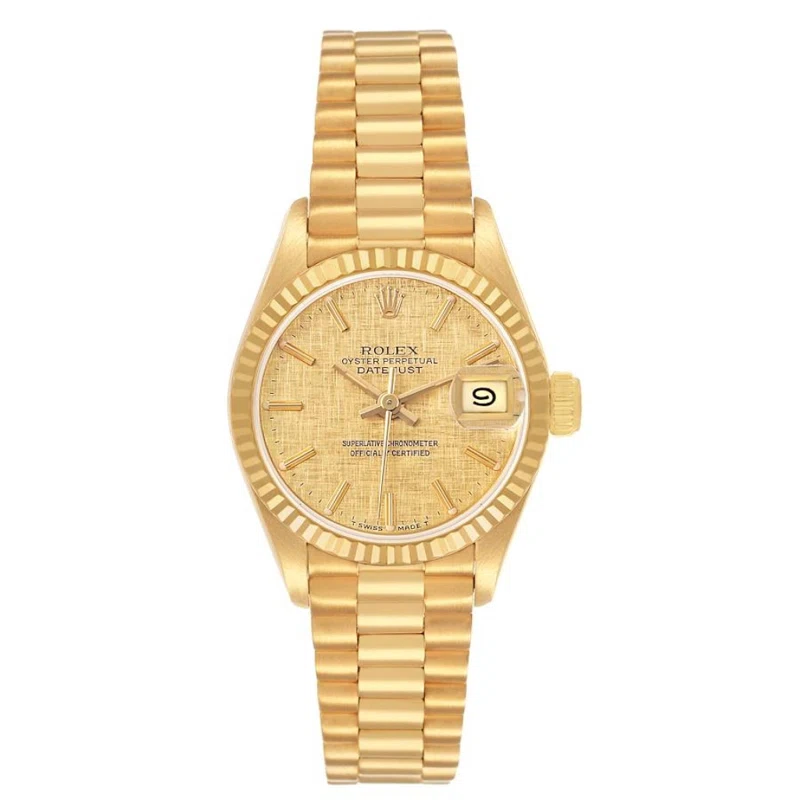 President Datejust 'Linen' Dial (Reference 69178). A 26mm yellow gold automatic wristwatch with date. 1987-1988