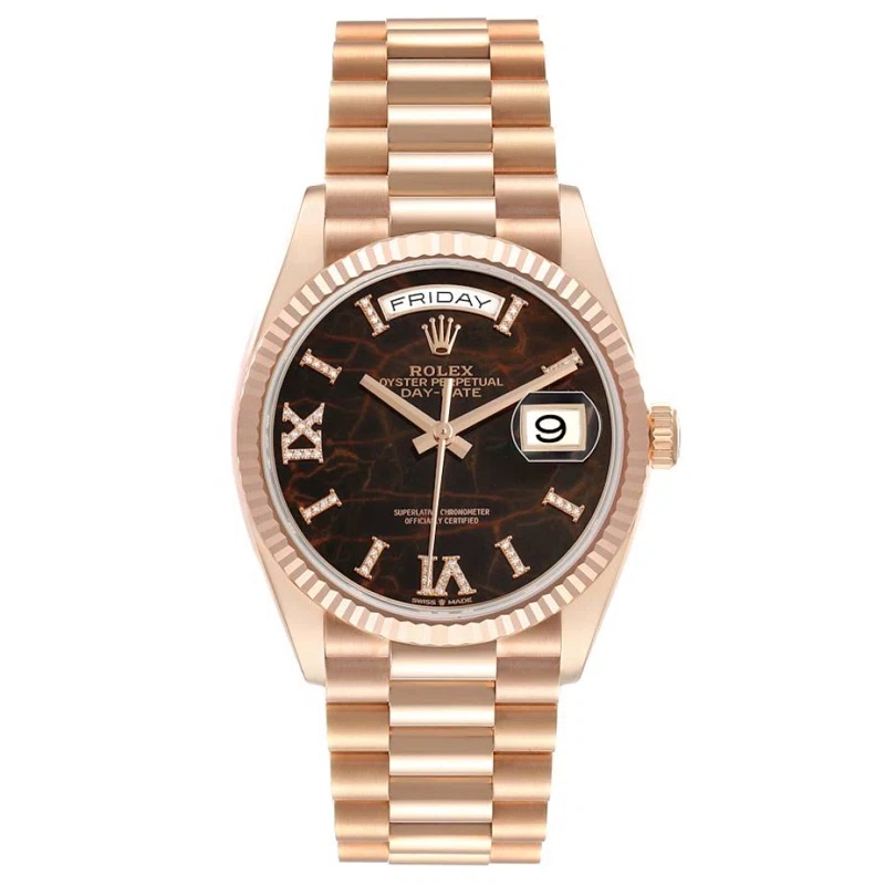 President Day-Date 'Eisenkiesel' Dial (Reference 128235). A 36mm rose gold diamond-set automatic wristwatch with date and day. 2022