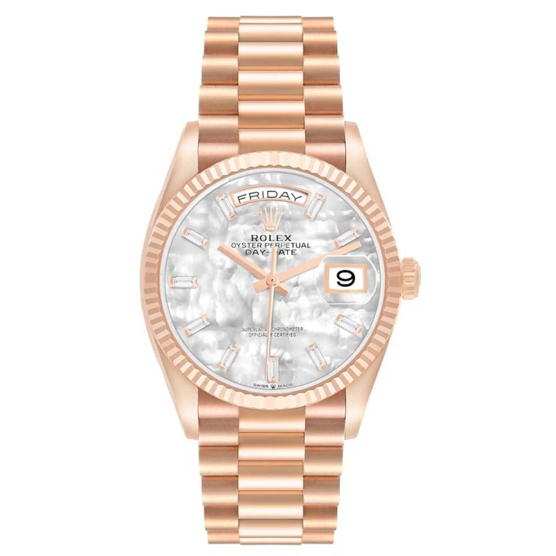 President Day-Date (Reference 128235). A 36mm rose gold diamond-set automatic wristwatch with date and day. 2024