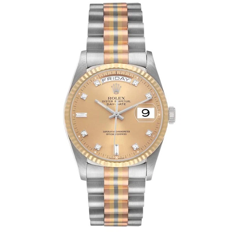 President Day-Date Tridor (Reference 18239BIC). A 36mm yellow white rose gold diamond-set automatic wristwatch with date and day. 1990-1991