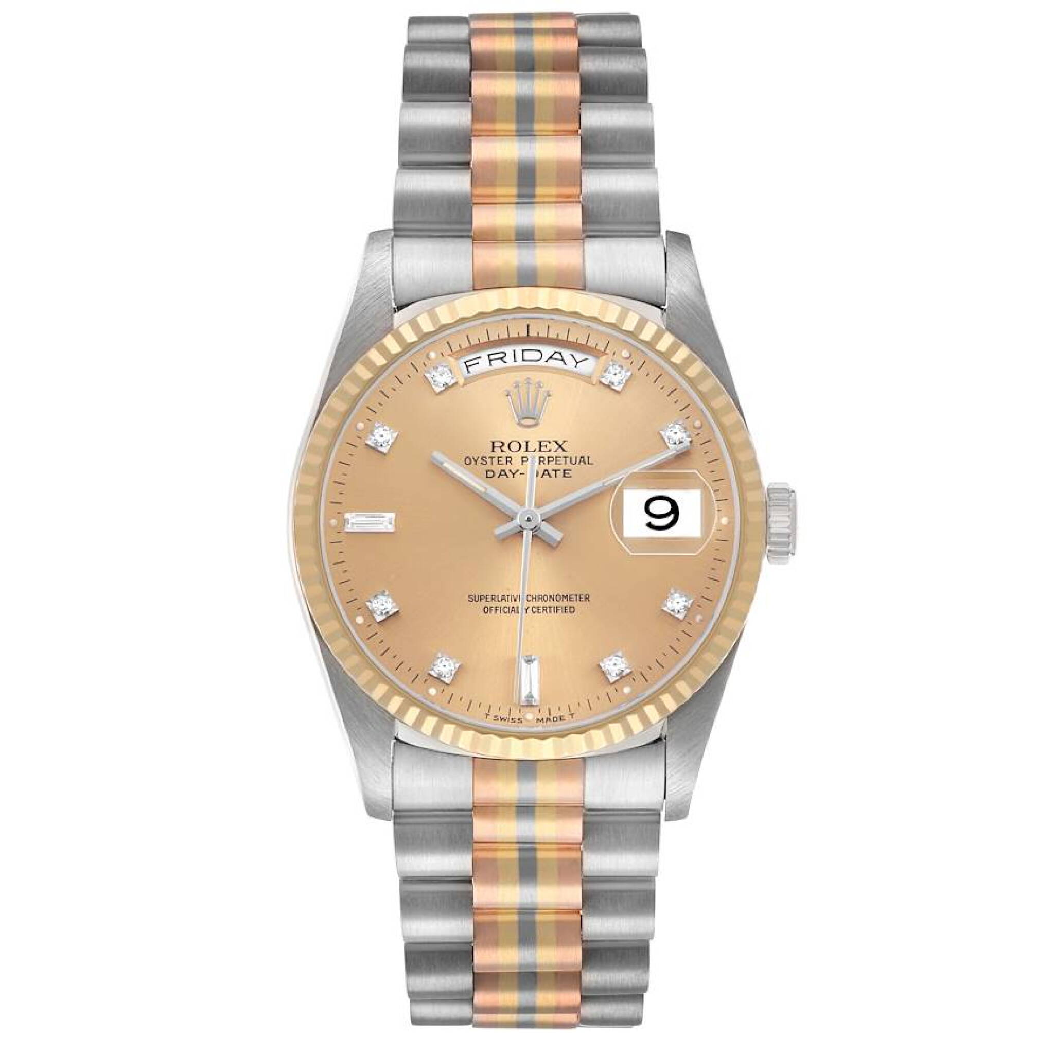 President Day-Date Tridor (Reference 18239BIC). A 36mm yellow white rose gold diamond-set automatic wristwatch with date and day. 1990-1991 — view 1