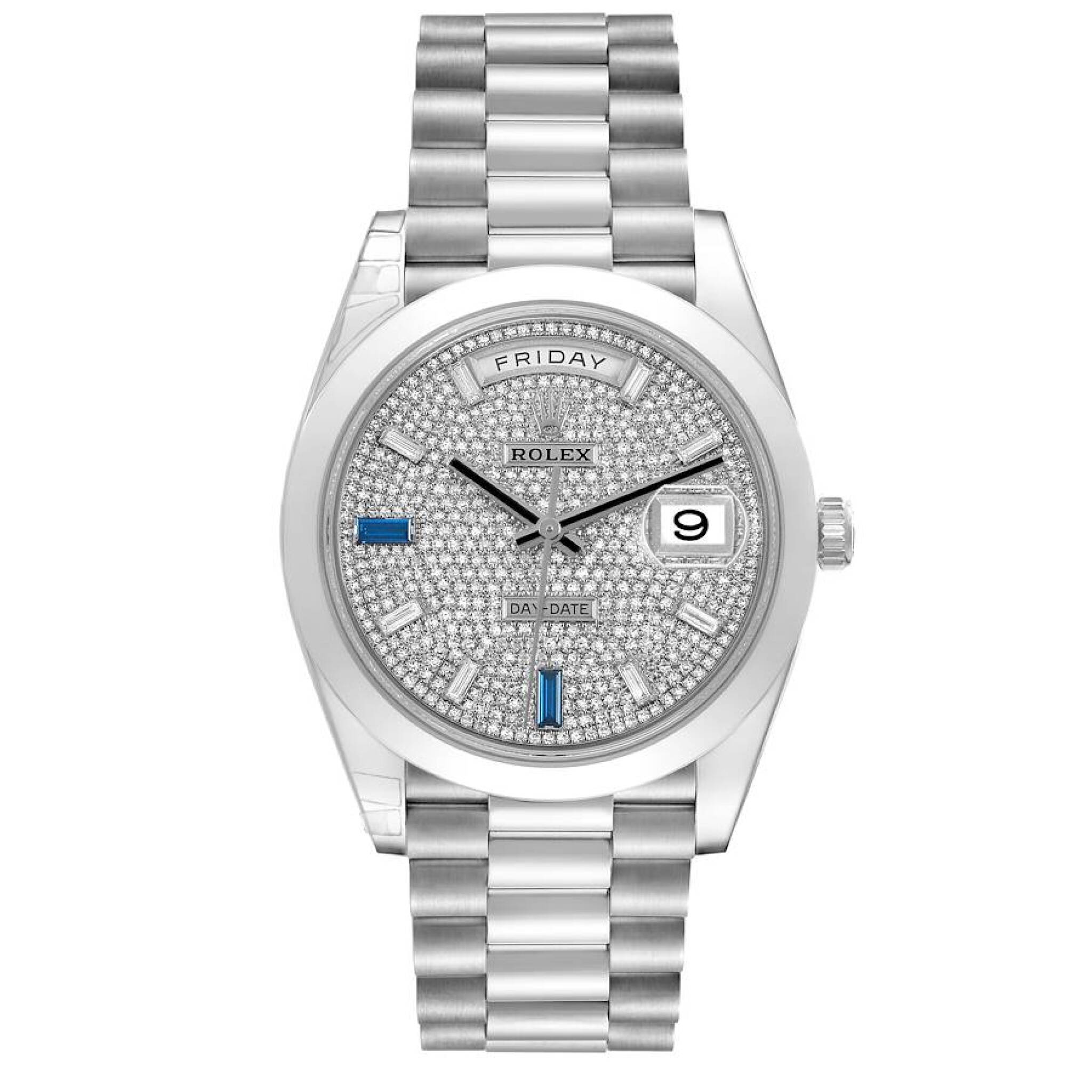 President Day-Date (Reference 228206). A 40mm platinum & diamond sapphire-set automatic wristwatch with date and day. 2022 — view 1