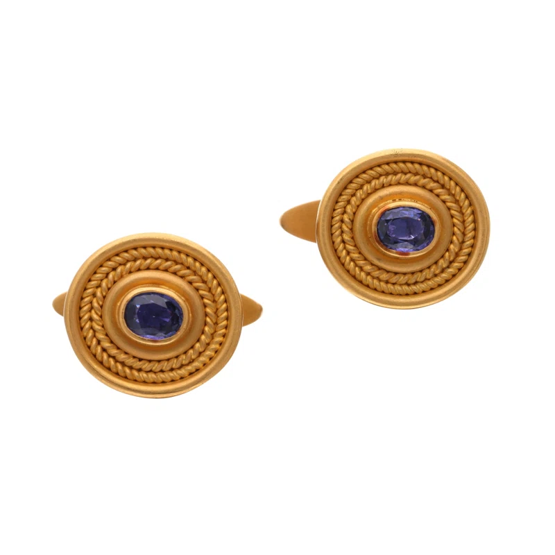 Gold and Purple Sapphire Cufflinks 