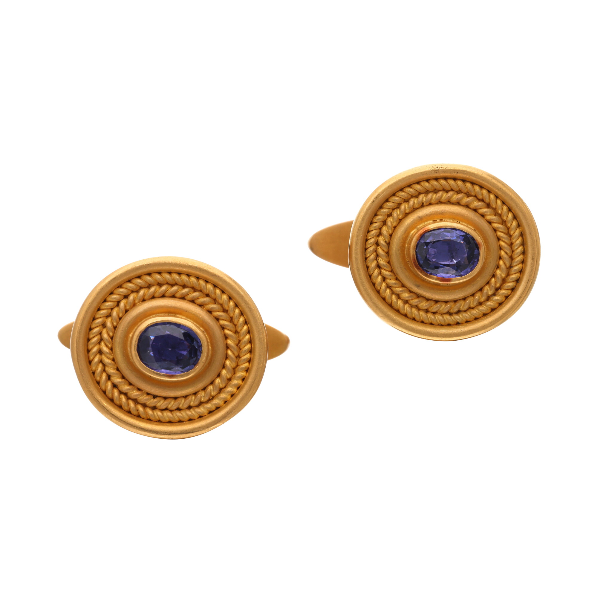 Gold and Purple Sapphire Cufflinks  — view 1