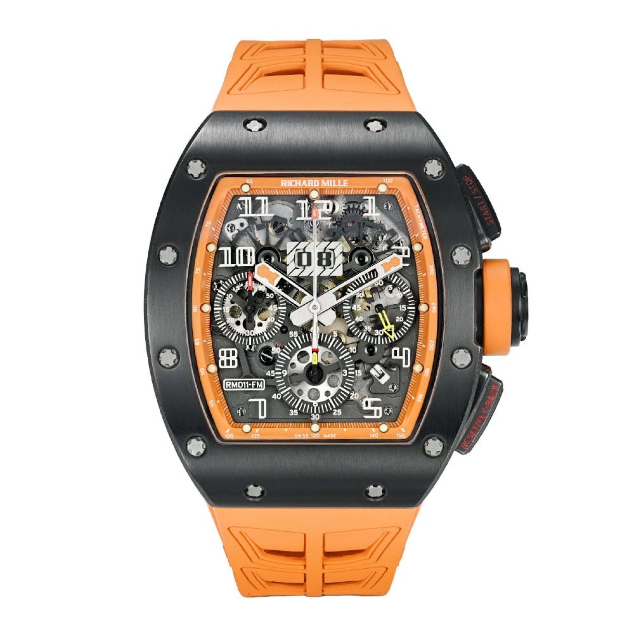 RM 011 'Felipe Massa Orange Storm' (Reference RM011 AJ Ti). A 50mm titanium automatic wristwatch with date and flyback chronograph. 2010 — view 1