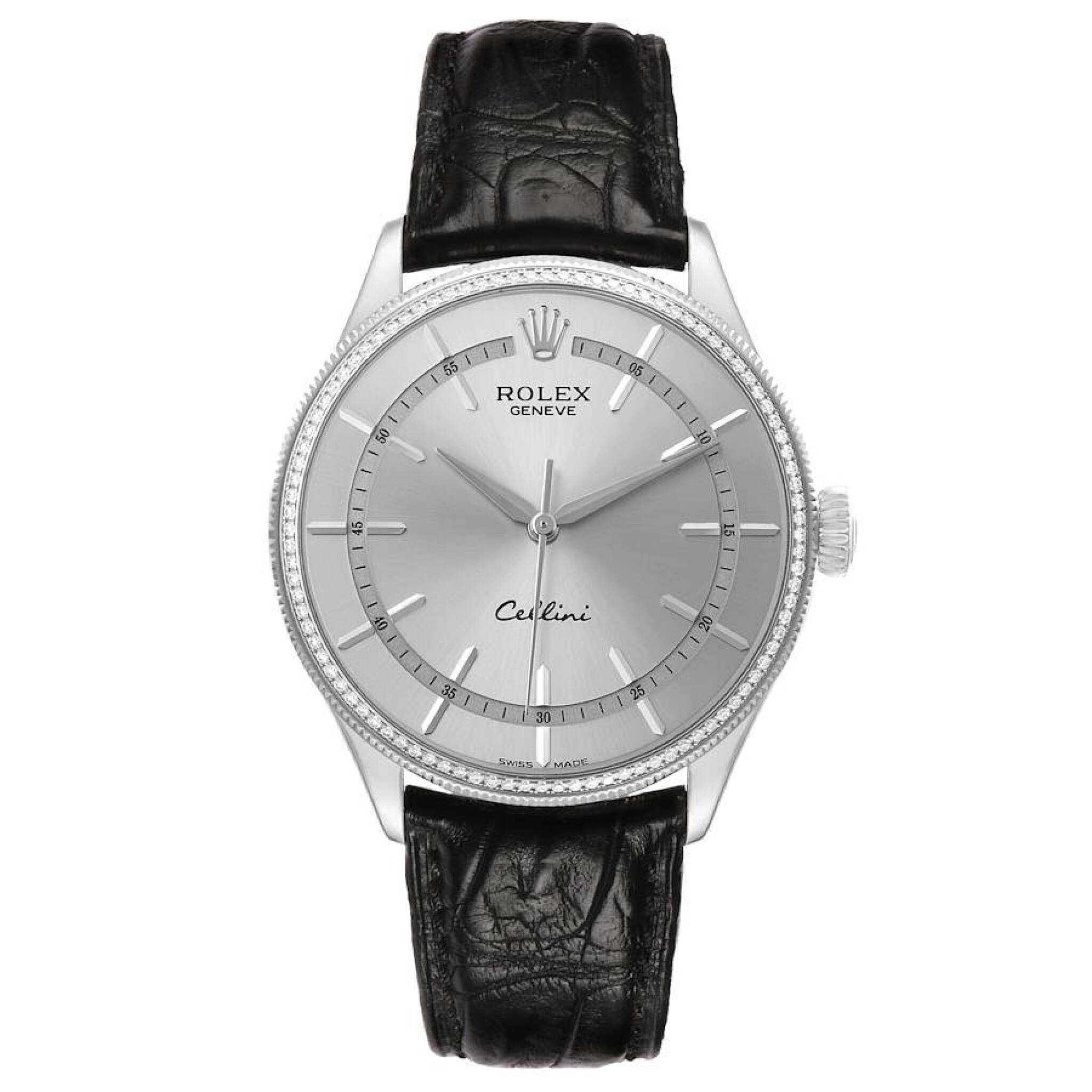 Cellini Time (Reference 50609). A 39mm white gold diamond-set automatic wristwatch. 2019 — view 1