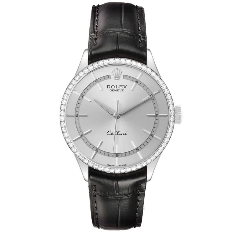 Cellini Time (Reference 50709). A 39mm white gold diamond-set automatic wristwatch.