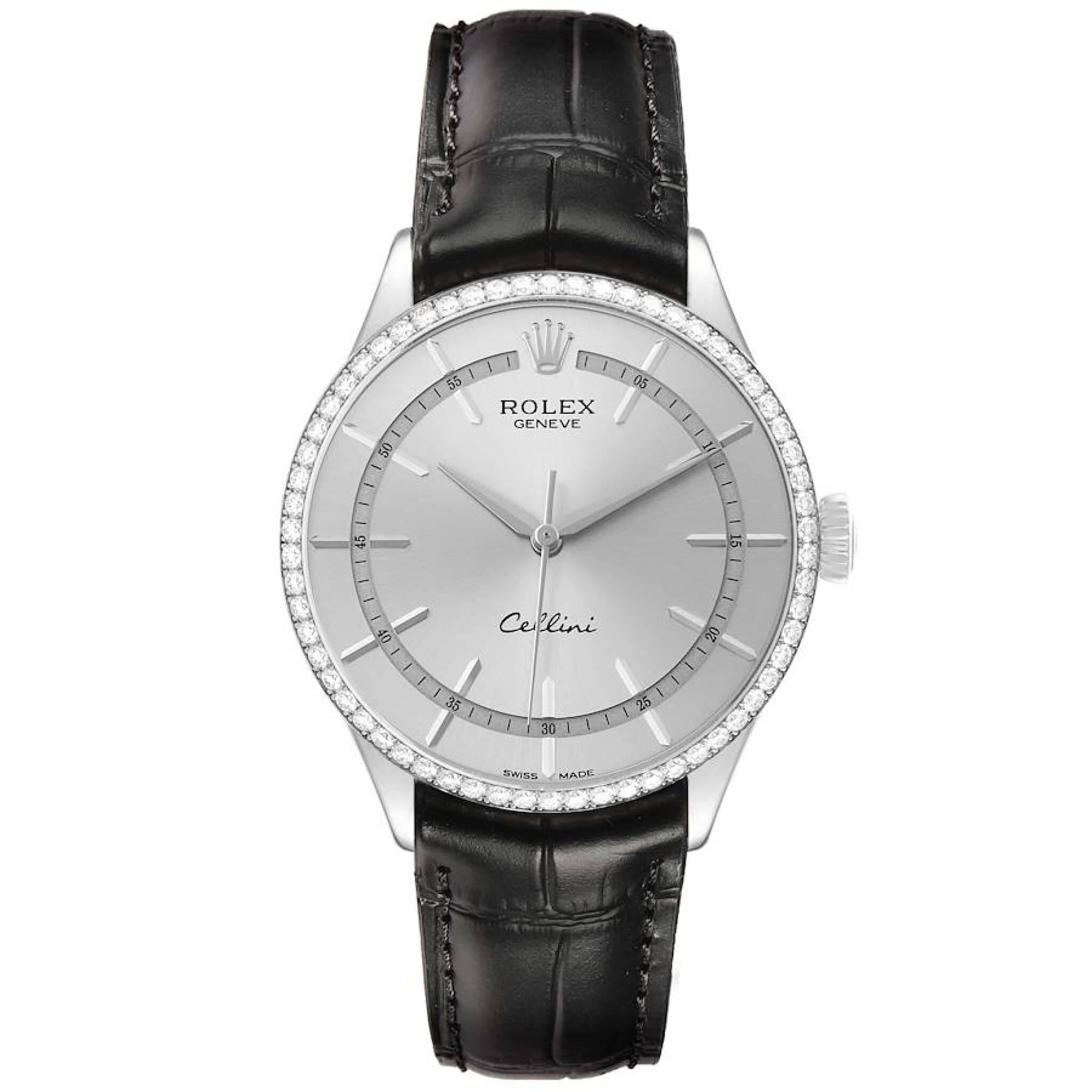 Cellini Time (Reference 50709). A 39mm white gold diamond-set automatic wristwatch. — view 1