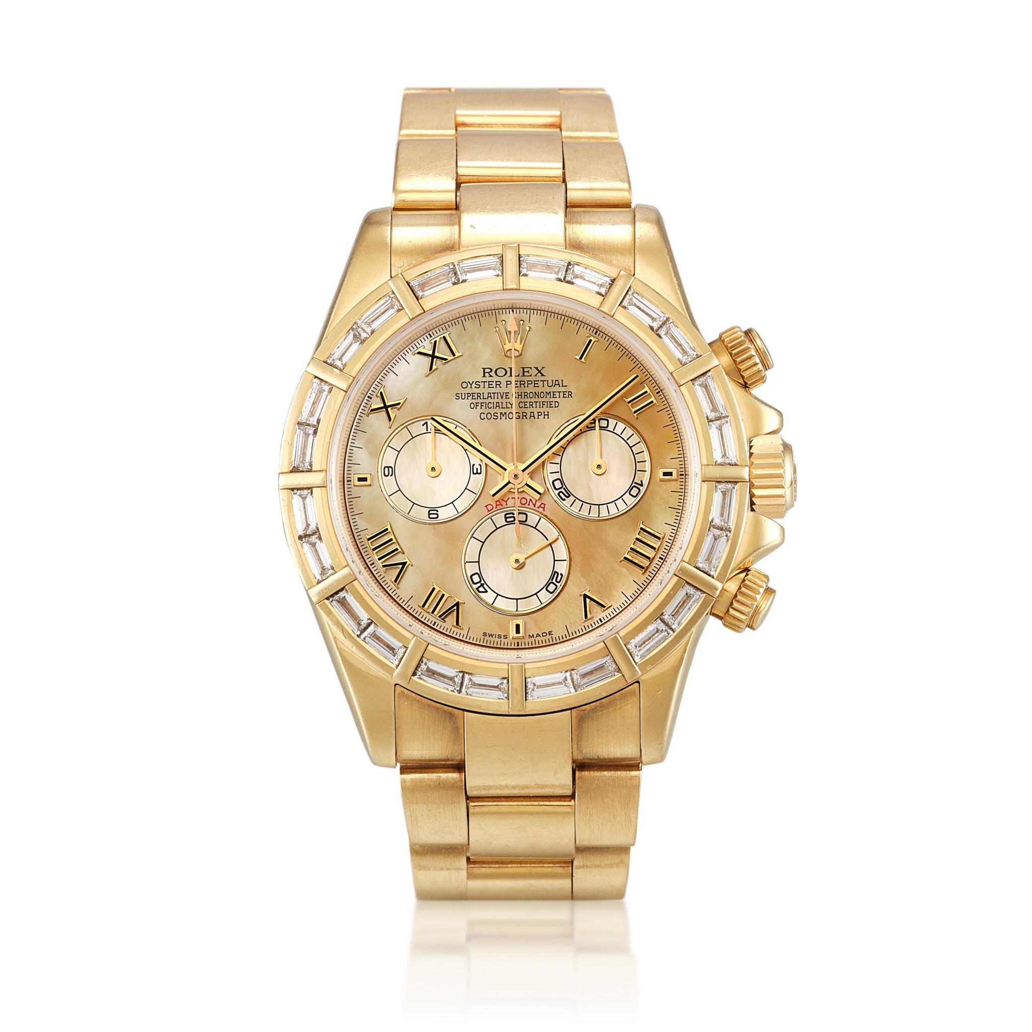 Cosmograph Daytona (Reference 116568). A 40mm yellow gold diamond-set automatic wristwatch with chronograph. Circa 2001 — view 1