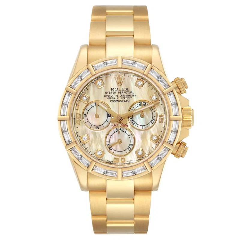 Cosmograph Daytona (المرجع 116568BR). ساعة يد من الذهب الأصفر بقطر 40mm، مرصّعة بالألماس، بحركة أوتوماتيكية، مع كرونوغراف. 2002