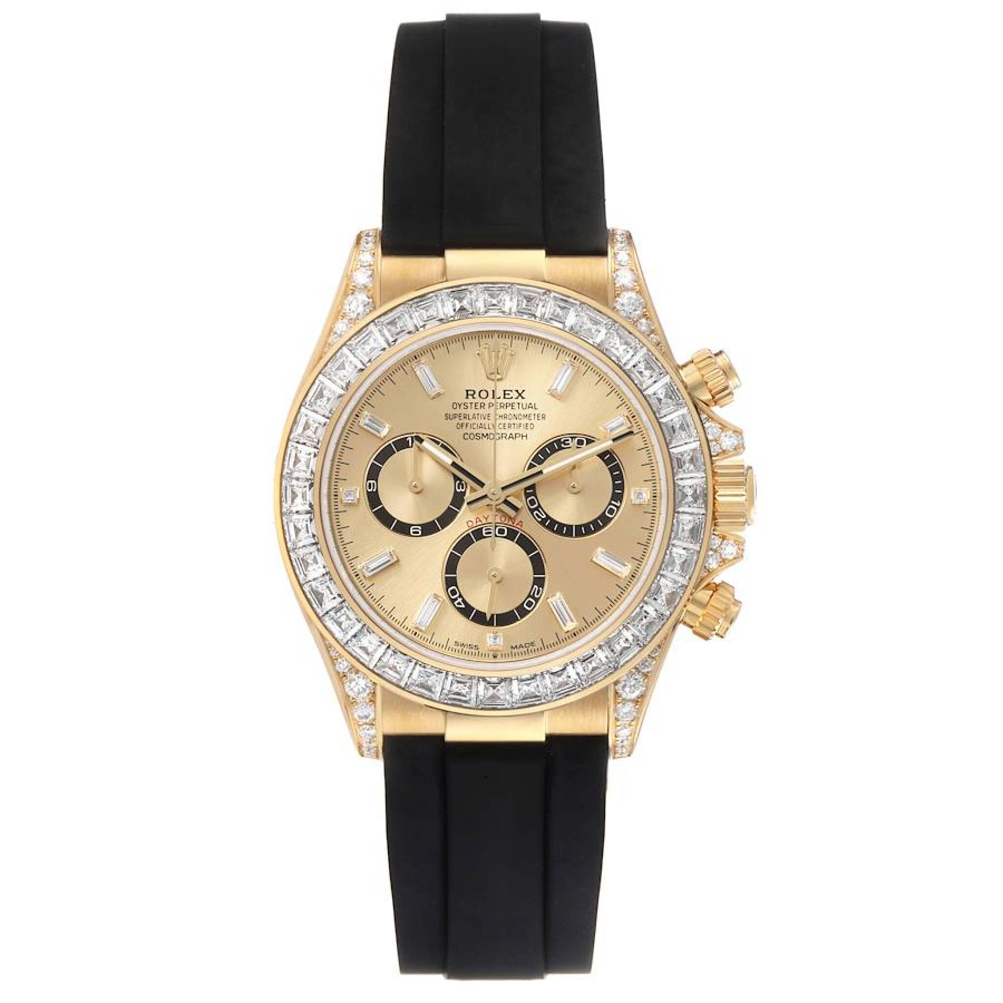Cosmograph Daytona (Reference 126538TBR). A 40mm yellow gold diamond-set automatic wristwatch with chronograph. — view 1