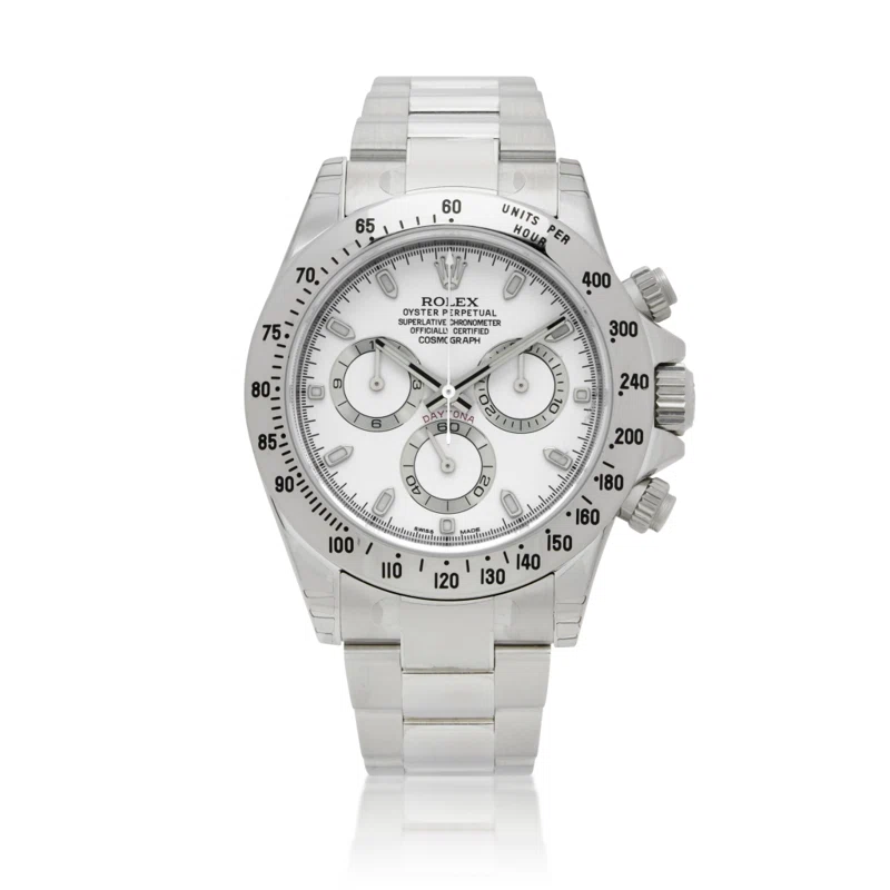 Cosmograph Daytona White 'APH' Blue Lume Error Dial (المرجع 116520). ساعة يد غير مستخدمة من الفولاذ المقاوم للصدأ بقطر 40mm، بحركة أوتوماتيكية، مع كرونوغراف. 2018