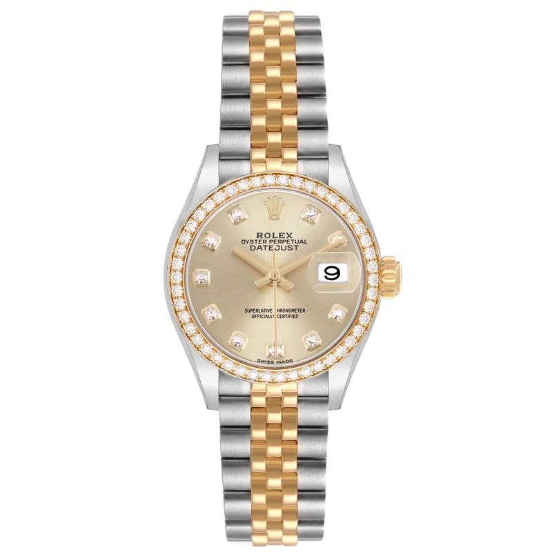 Datejust (Reference 279383RBR). A 28mm stainless steel yellow gold diamond-set wristwatch with date. 2019