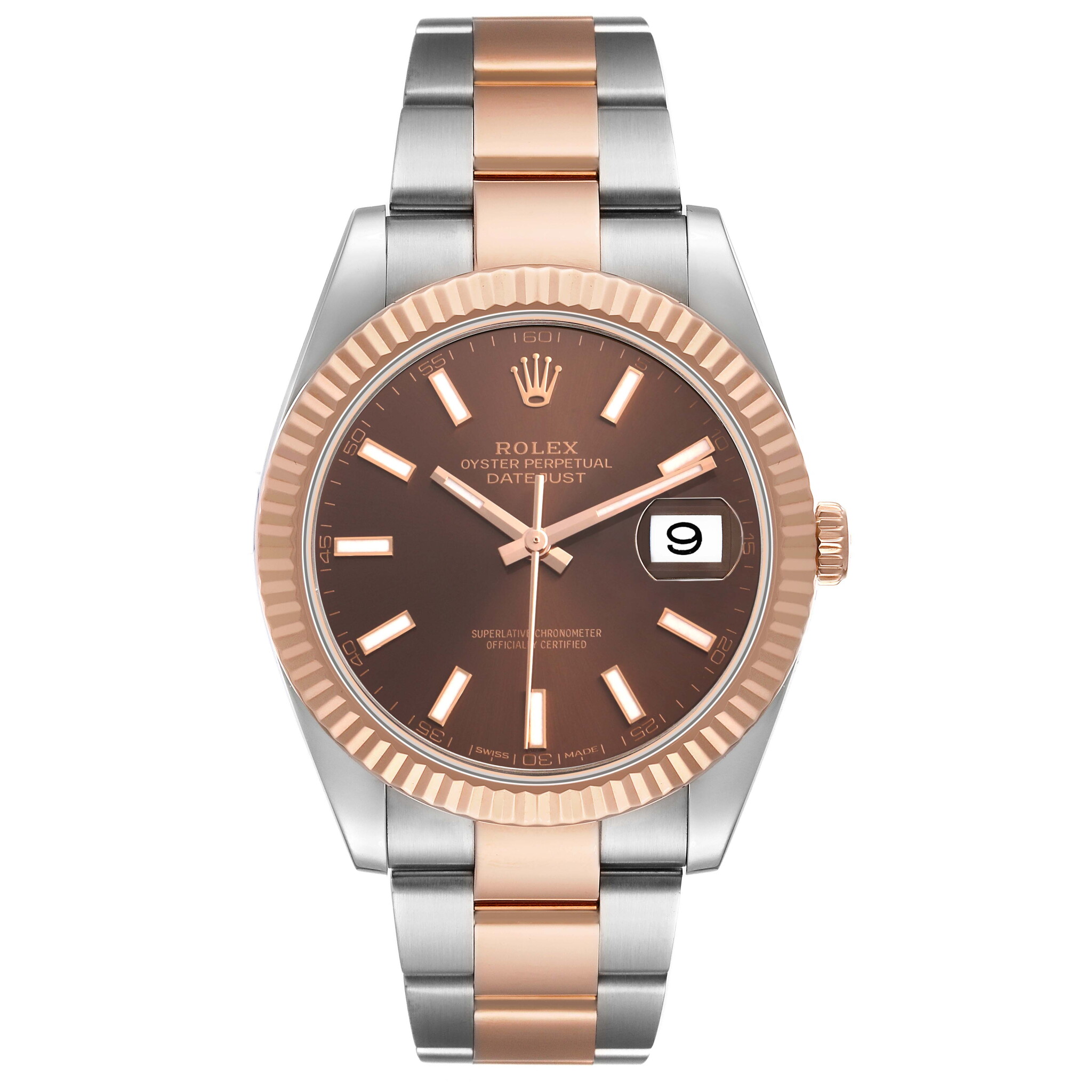 Datejust (Reference 126331). A 41mm stainless steel rose gold automatic wristwatch with date. 2018 — view 1