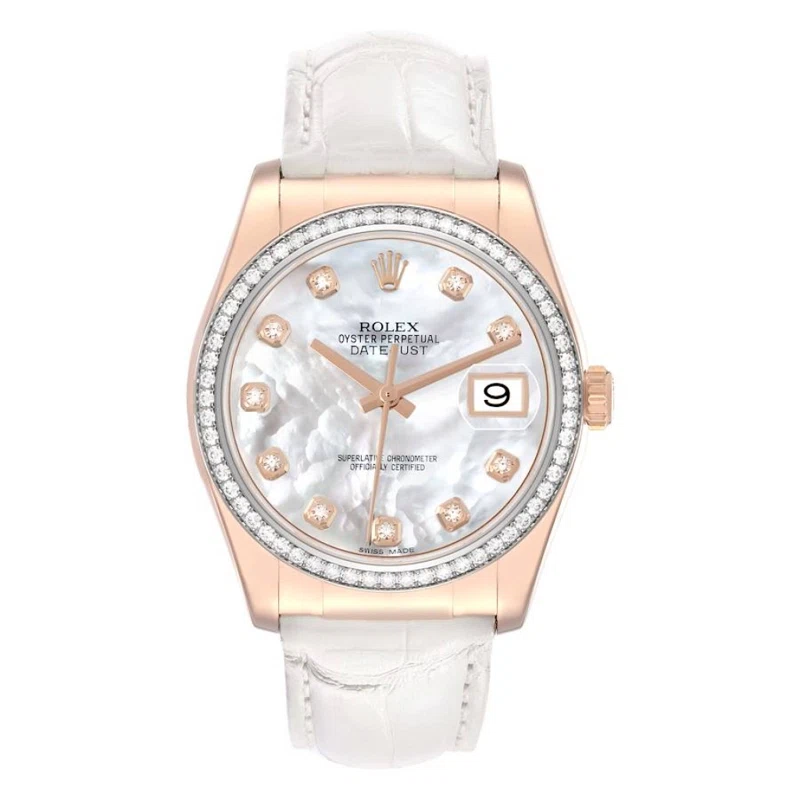 Datejust (Reference 116185). A 36mm rose gold diamond set automatic wristwatch with date. 2014